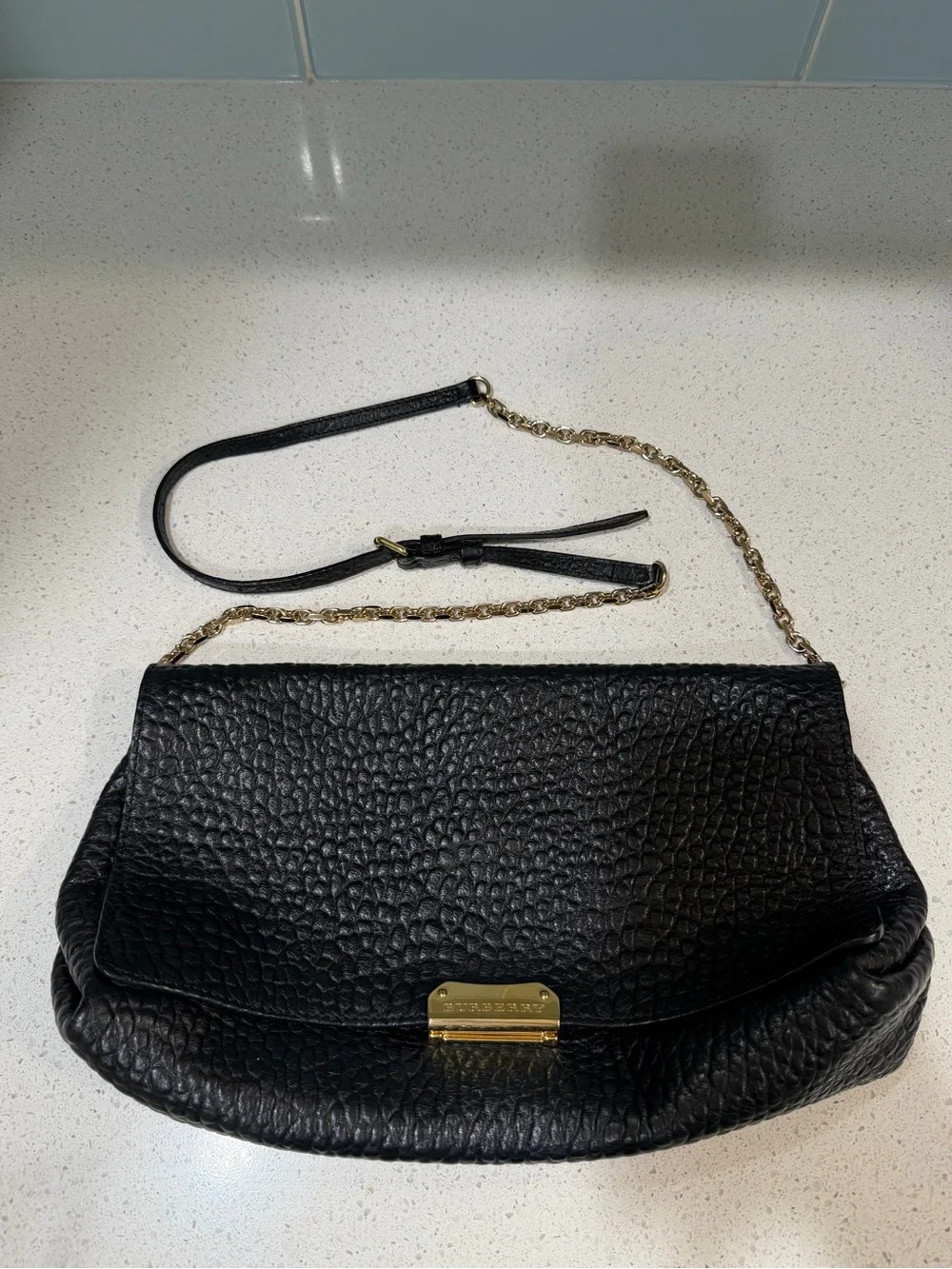 Burberry Black Grained Calf Leather Shoulder Crossbody Bag
